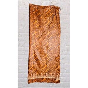 Vintage African Wax Wrap Maxi Skirt | OS | Rust Orange & Gold Boho